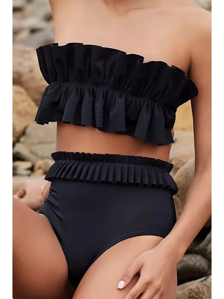 RUFFLED TIE BACK TWO-PIECE SWIM SET